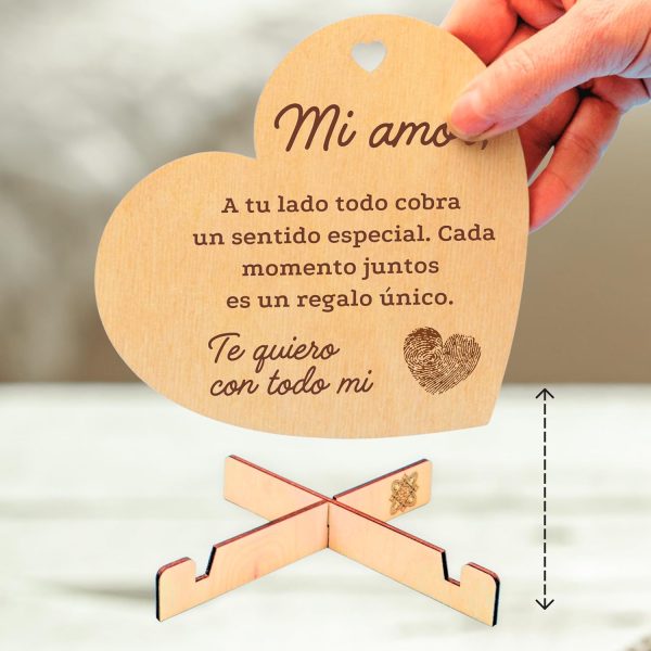CUBIBOO ART Corazón de Madera con Soporte Regalos Originales para Parejas - Imagen 5