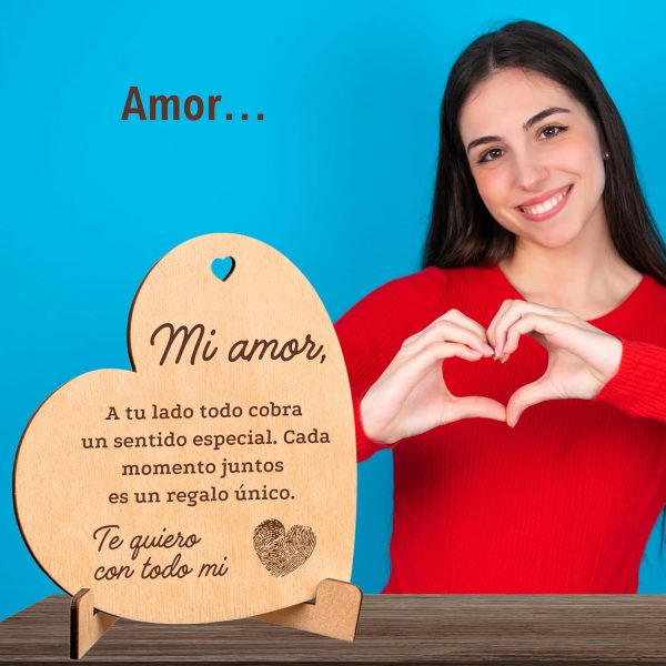 CUBIBOO ART Corazón de Madera con Soporte Regalos Originales para Parejas - Imagen 3